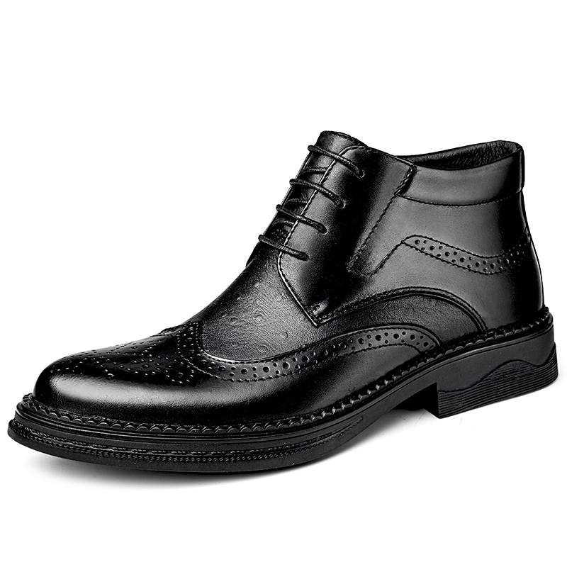 GONGNIULEITING Top Grain Cow Leather Brogue Casual Shoes Men's Black