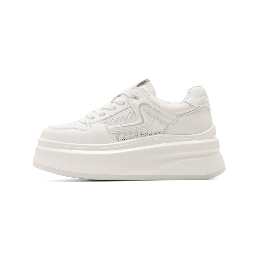 C°BANNER Synthetic Leather Low top Skateboard Shoes Women's Beige Silver