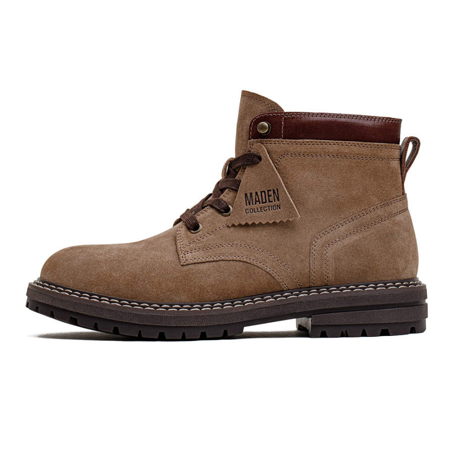 MADEN Cow Suede Short Mid Calf Combat Boots Men's Sand Dune