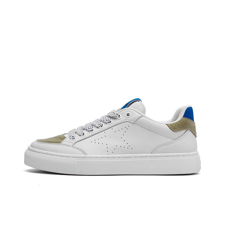 AOXIANG Top Grain Cow Leather Coverage Low top Skateboard Shoes Men's White