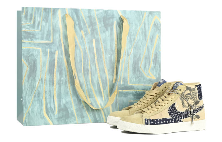 Nike Nike Blazer Chubby Artisan, New Vintage Denim Mid top Skateboard Shoes Unisex Brown Blue