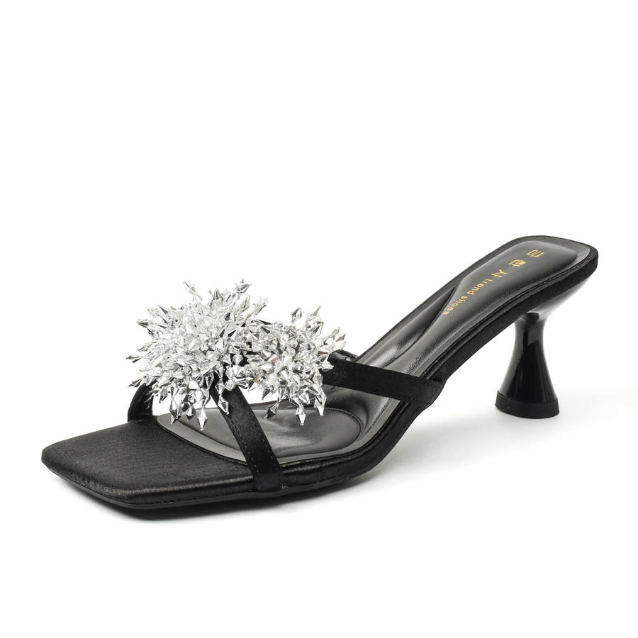 Bamiti Slim Heel High Heels 5CM Women's Black/Silver