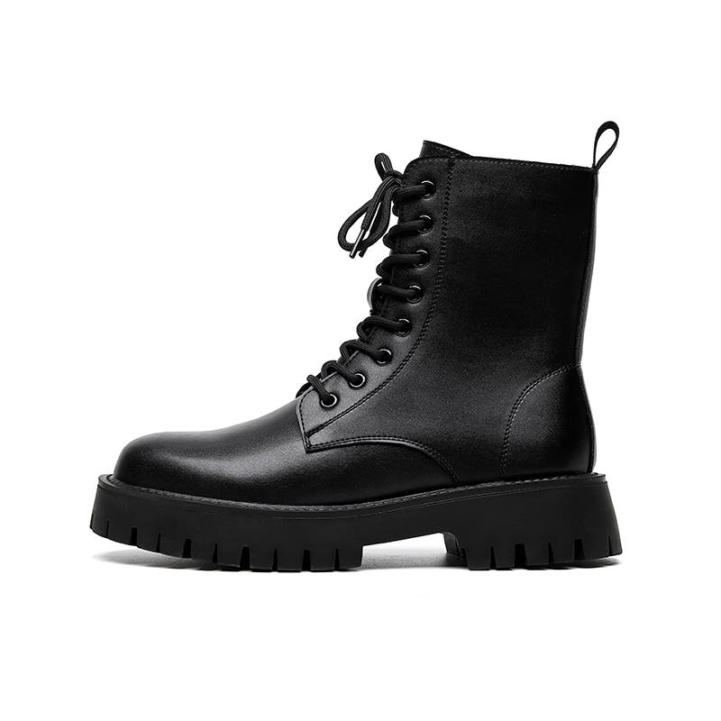 MODENGPAN MODENGPAN Microfiber Leather Crew Combat Boots 3.5cm Men's Black