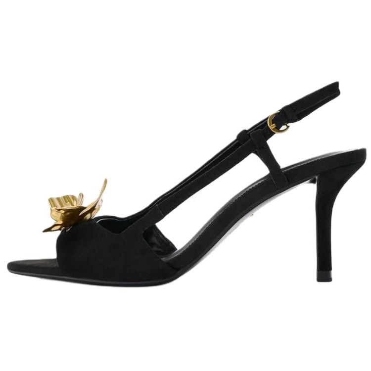 ZARA Sheepskin One Strap Sandals 8.5cm Women's Black