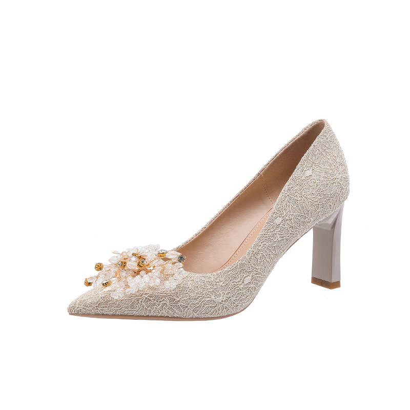 Zubumei Chunky Heel High Heels 6CM Women's Champagne