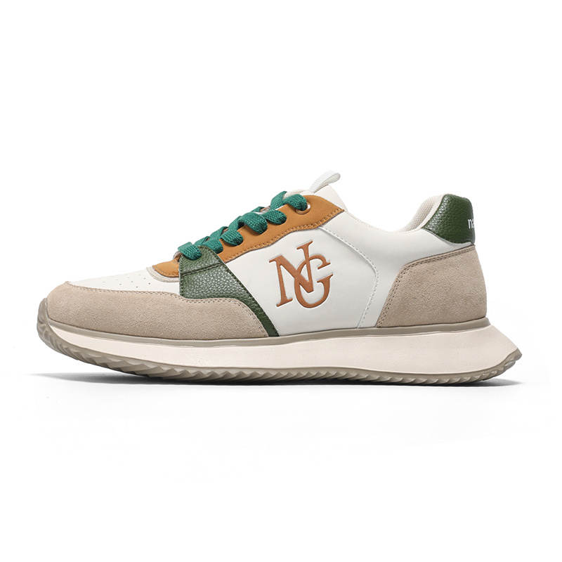 NAVIGARE Microfiber Leather Fashion Lightweight Low top Casual Shoes Men's White/Green/Brown