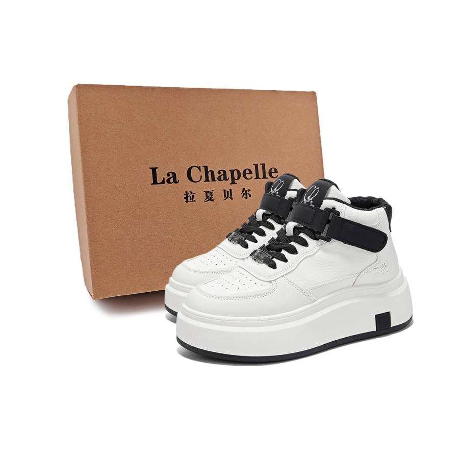 La Chapelle Synthetic Leather High top Skateboard Shoes Women's Beige Black