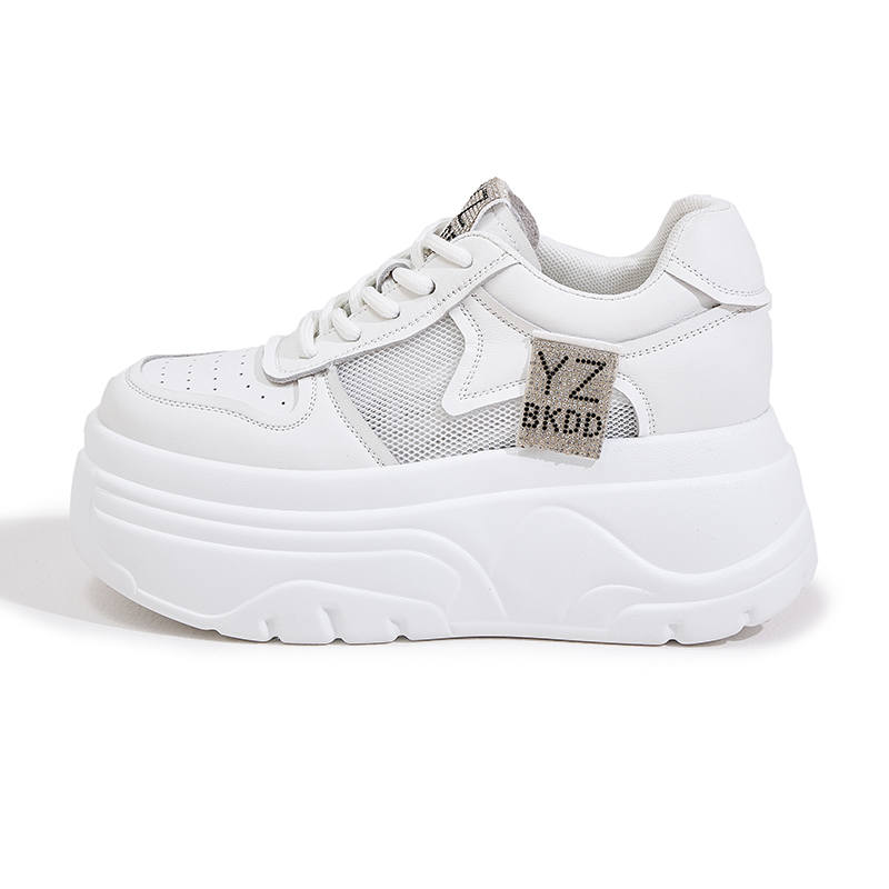 MILANLIANGE Cushioning Height Increasing Abrasion Resistant Quick Dry Low top Skateboard Shoes Women's White