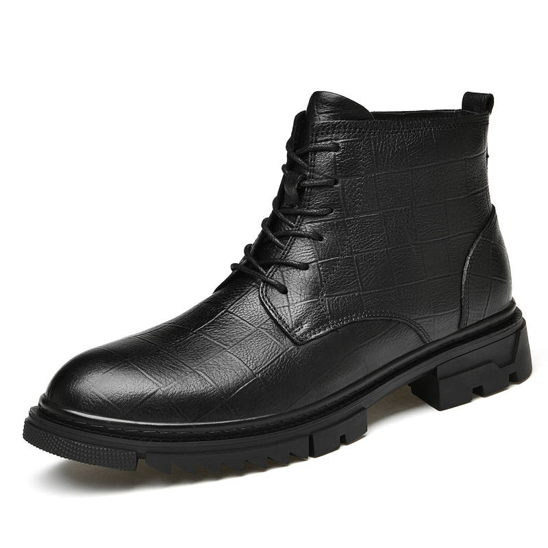 GONGNIULEITING Top Grain Cow Leather Business Casual Short Combat Boots Unisex