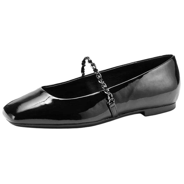 Ecco Dance Joy Collection Sheepskin Flat Mary Jane Shoes 1CM Women's Black 234333