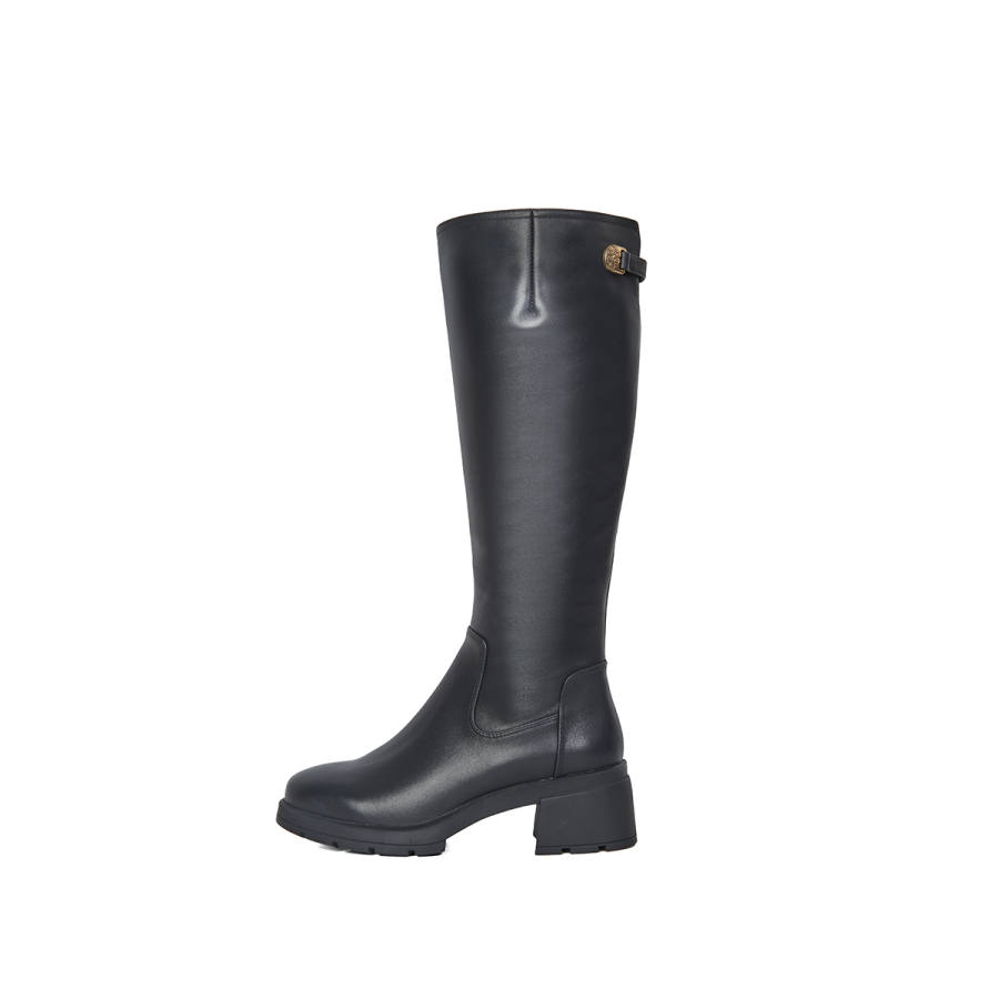 PT'SON Cow Leather Knee high Boots 5.5cm Women's Black