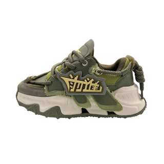QIANJIN Height Increasing Breathable Mid top Chunky Sneakers Unisex Green