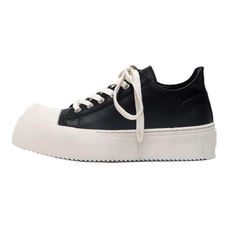 NIANZOUSUO Cow Split Leather Low top Skateboard Shoes Unisex Black
