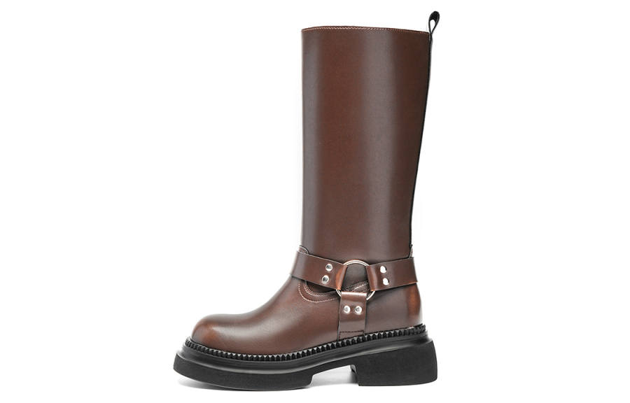 EBLAN EBLAN PU Leather Knee high Boots Women's Dark Brown