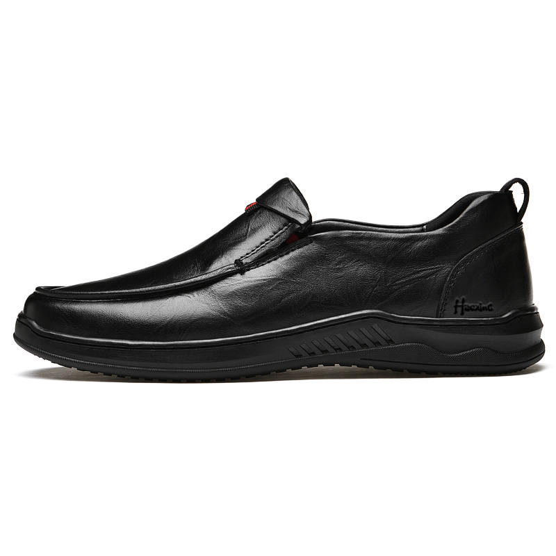 HAOXING Top Grain Cow Leather Casual Shoes Men's Black