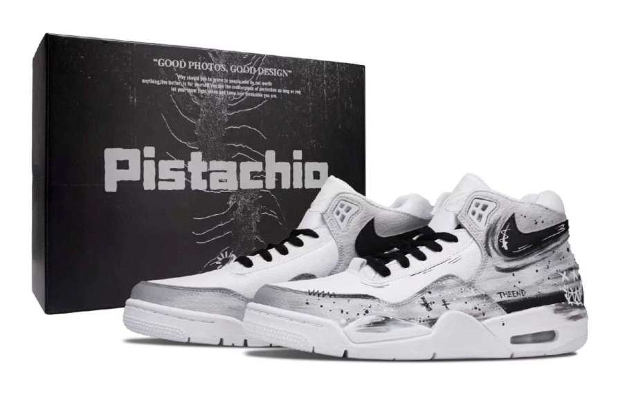 Nike Nike Flight Legacy Demon Smile Cushioning Waterproof Mid top Vintage Basketball Shoes Unisex Black White