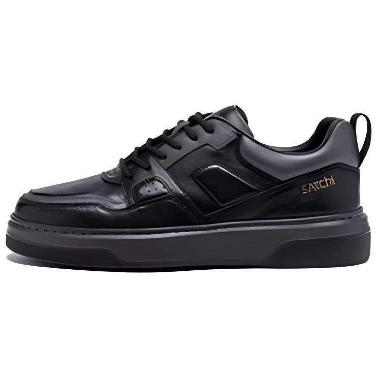 Satchi Top Grain Cow Leather Versatile Slip Resistant Low top Skateboard Shoes Men's Black