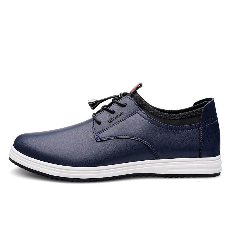 WENNAI Top Grain Cow Leather Casual Shoes Men's Blue
