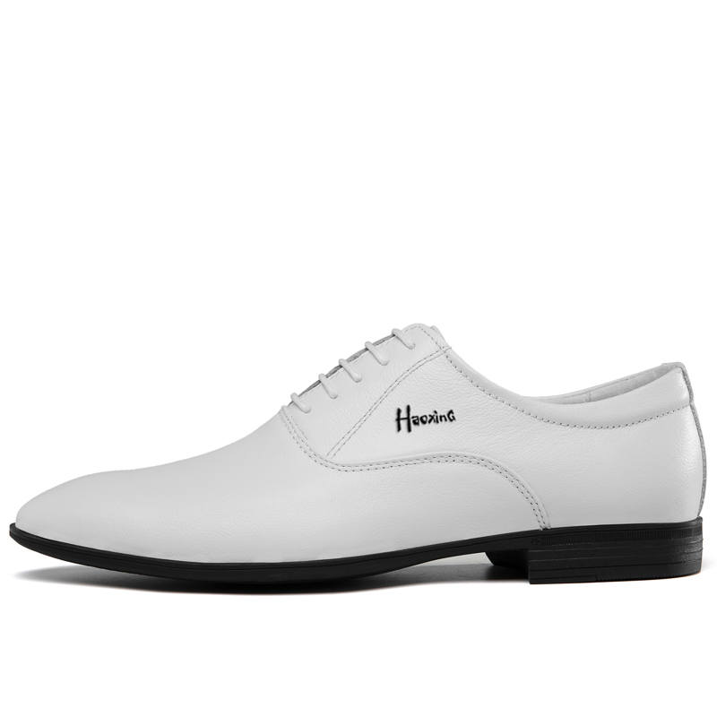 HAOXING Top Grain Cow Leather Dress Shoes Men's White