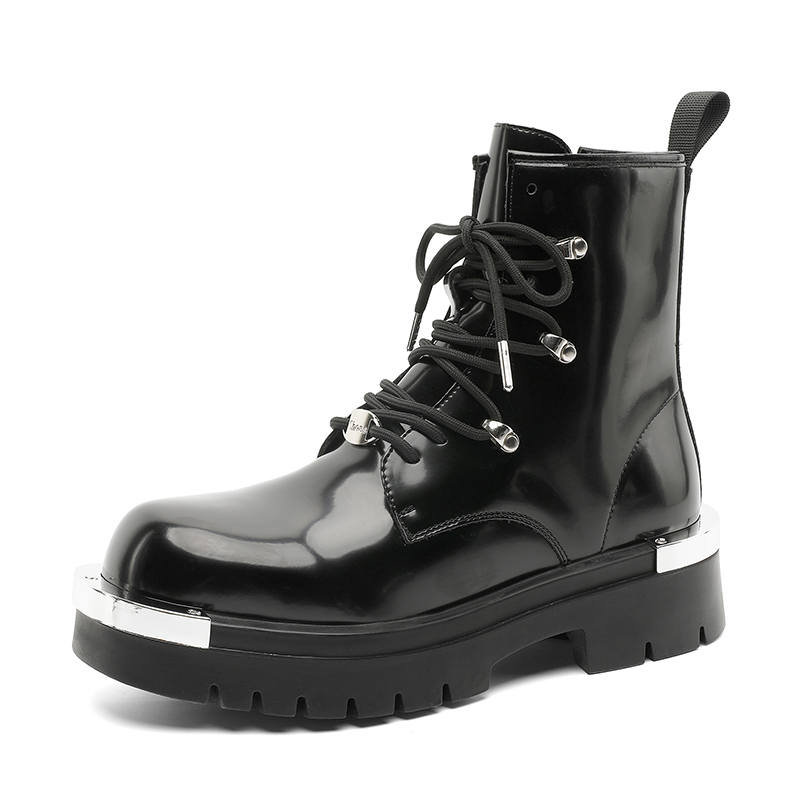 SOBB SOBB Microfiber Leather Combat Boots Men's Bright Black