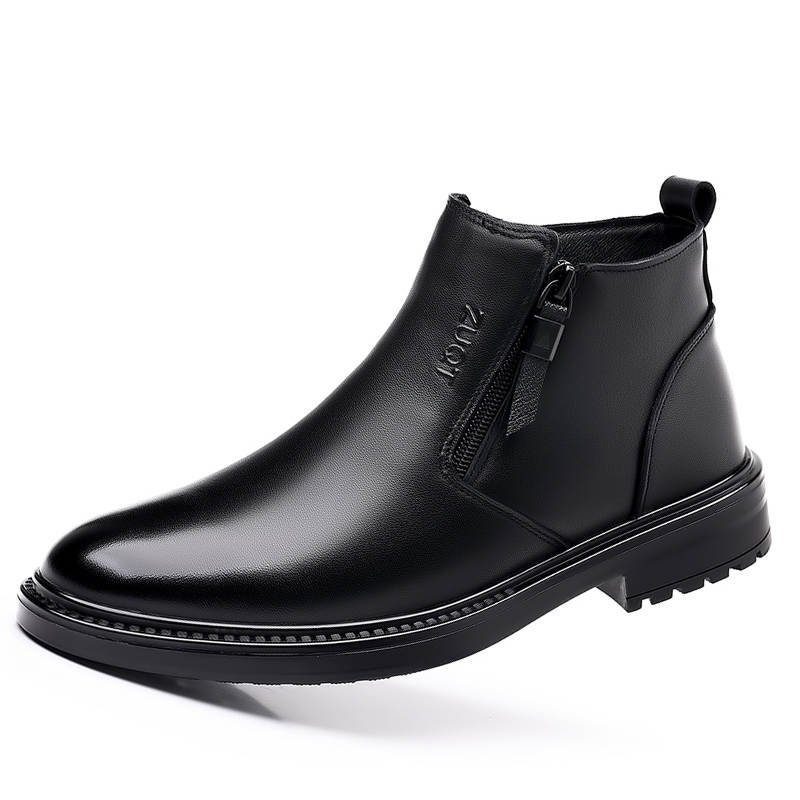 MODENGPAN MODENGPAN Top Grain Cow Leather Ankle Boots Men's Black