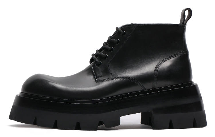 Viplander Viplander Top Grain Cow Leather Short Combat Boots 8cm Men's Black