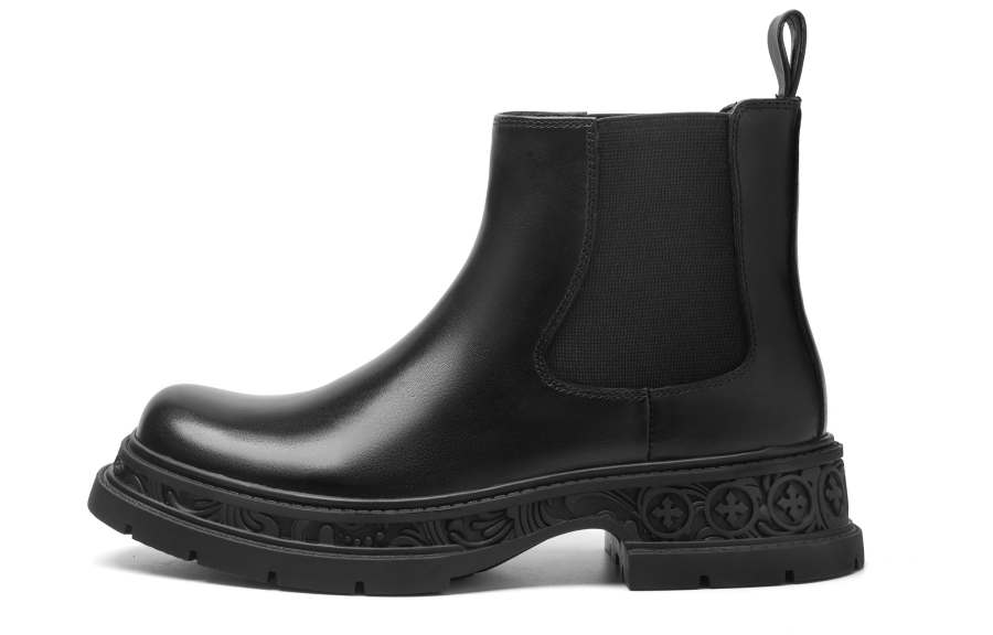 TUATARA New Edge Collection Cow Leather Crew Chelsea Boots 5CM Unisex Black