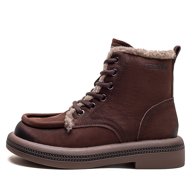 JIEZHOU Top Grain Cow Leather Short Combat Boots 4cm Women's