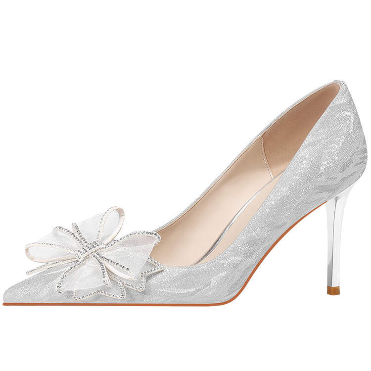 LANMOU Shinny Leather Slim Heel High Heels Women's Silver