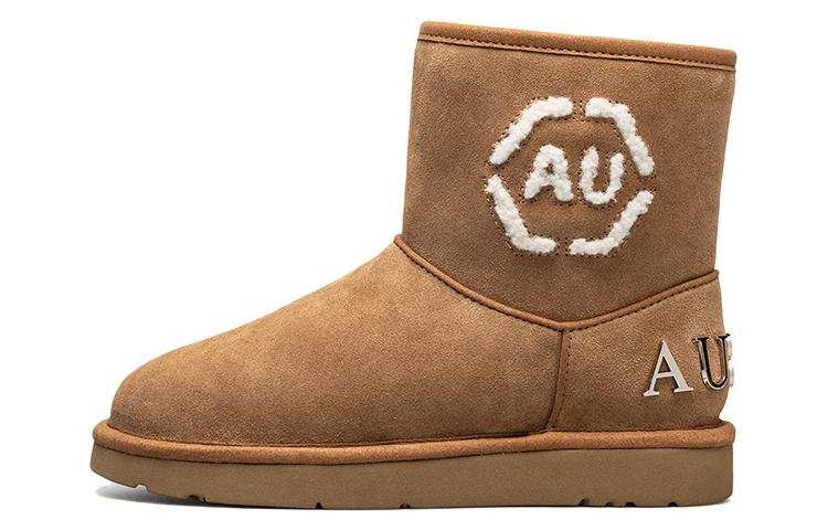 AU&MU Cow Split Leather Thermal Slip Resistant Thermal Slip Resistant Fleece Lined Embroidery Letter 18cm Snow Boots