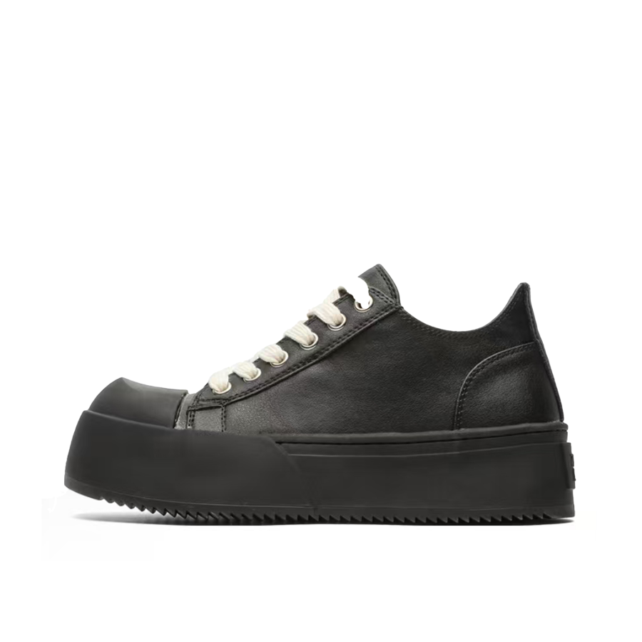 CISSTEG Microfiber Leather Height Increasing Height Increasing Low top Skateboard Shoes Unisex Pure Black