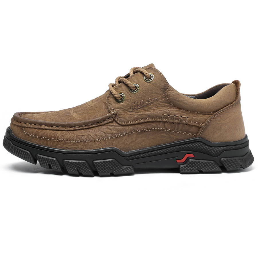 Mulinsen Top Grain Cow Leather Casual Shoes Men's Khaki