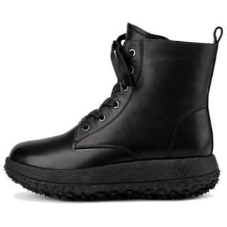 RUNUU Top Grain Cow Leather Short Combat Boots 5cm Women's Black