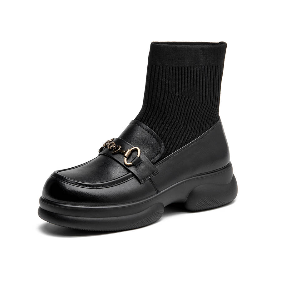 AOKANG Cow Leather Ankle Boots Women's Black