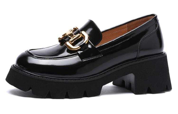 Satchi Cow Leather Loafers 6CM Women's Black