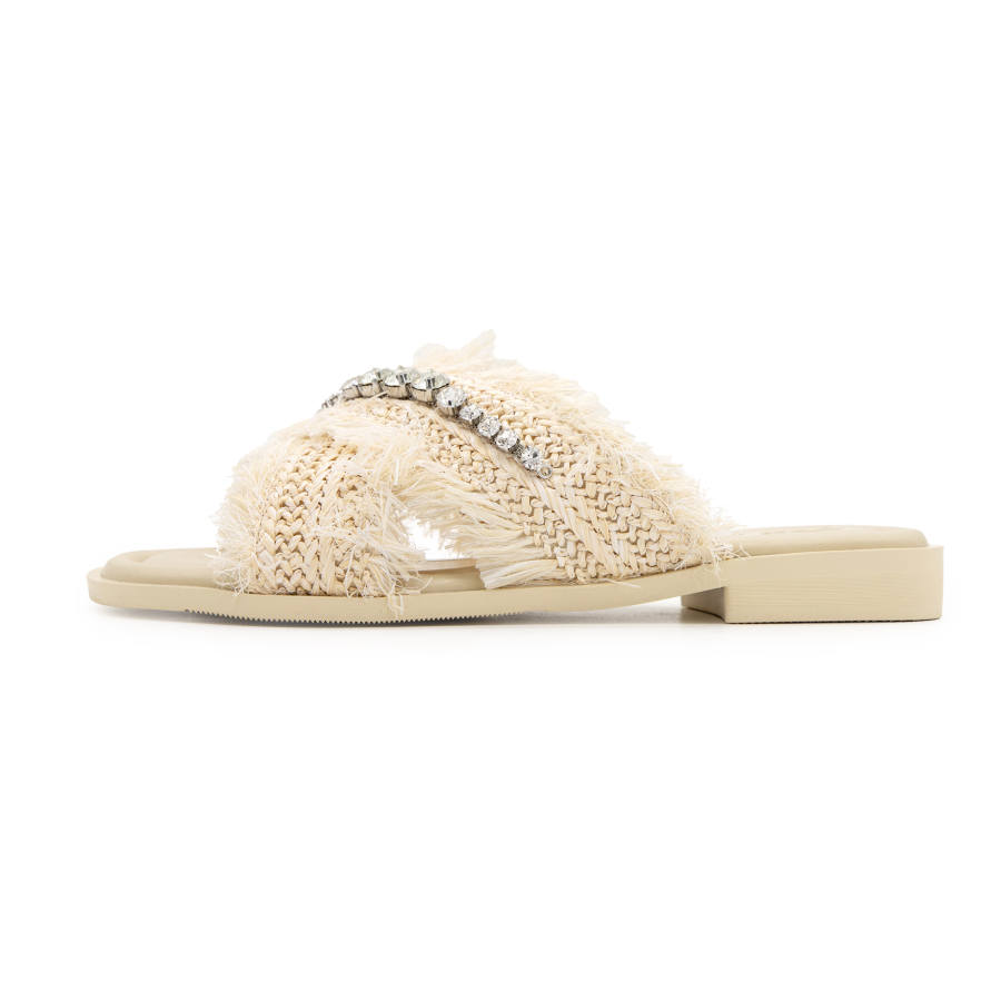 FED Rhinestone Slip Resistant Abrasion Resistant Slip Resistant Abrasion Resistant Slide Slippers Women's Beige