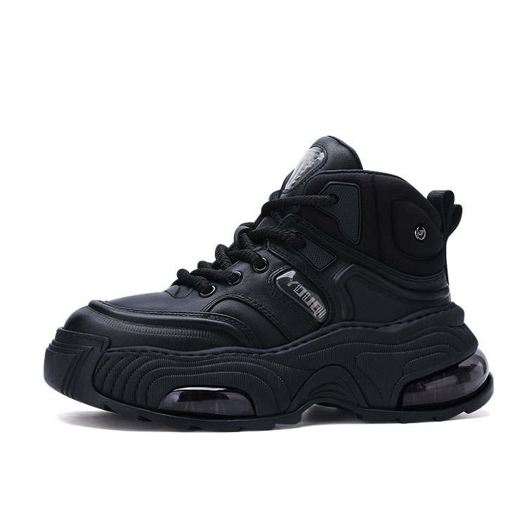 U7 Top Grain Cow Leather Fleece Lined Casual Sports High top Chunky Sneakers Men's Black