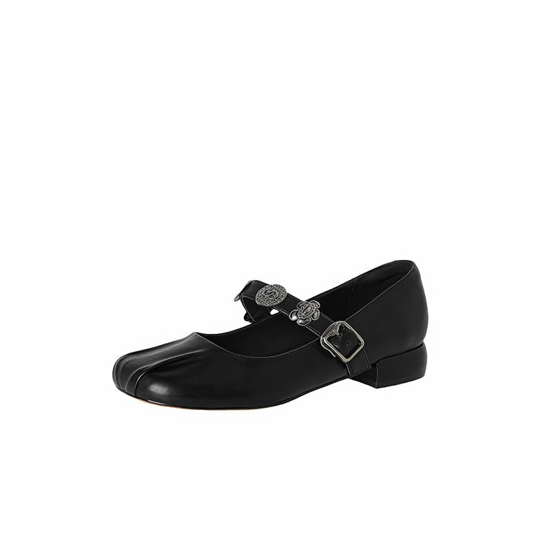 HONGYANGLIN Sheepskin Block Heel Mary Jane Shoes Women's
