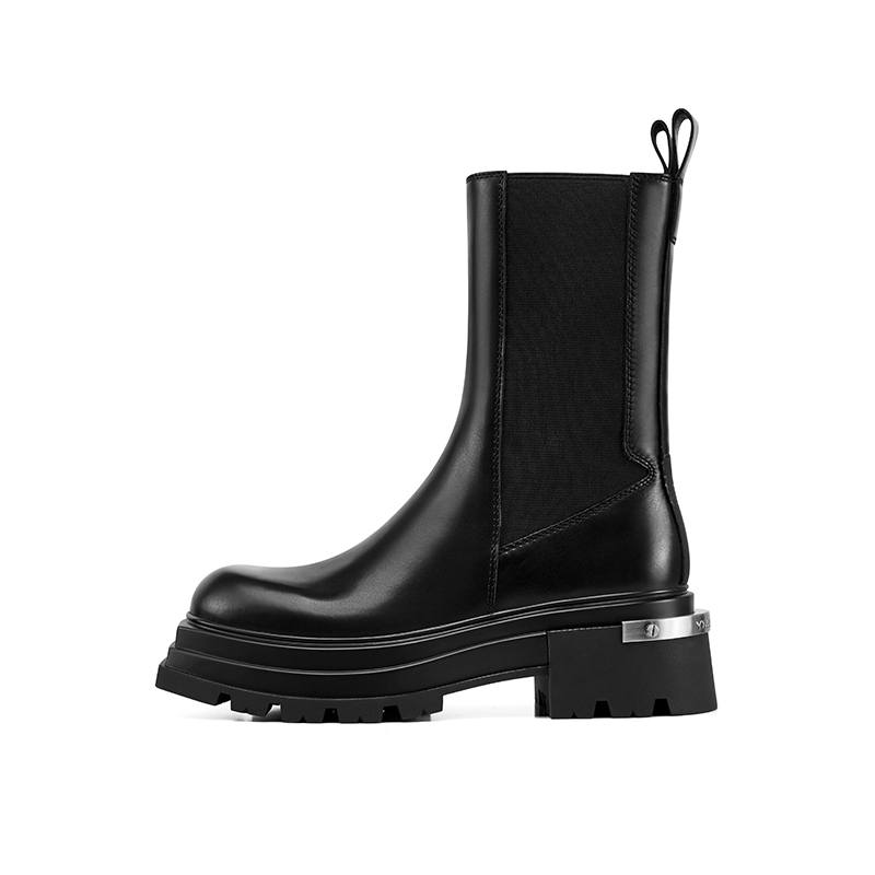 CHERYKALLY Top Grain Cow Leather Crew Chelsea Boots Women's