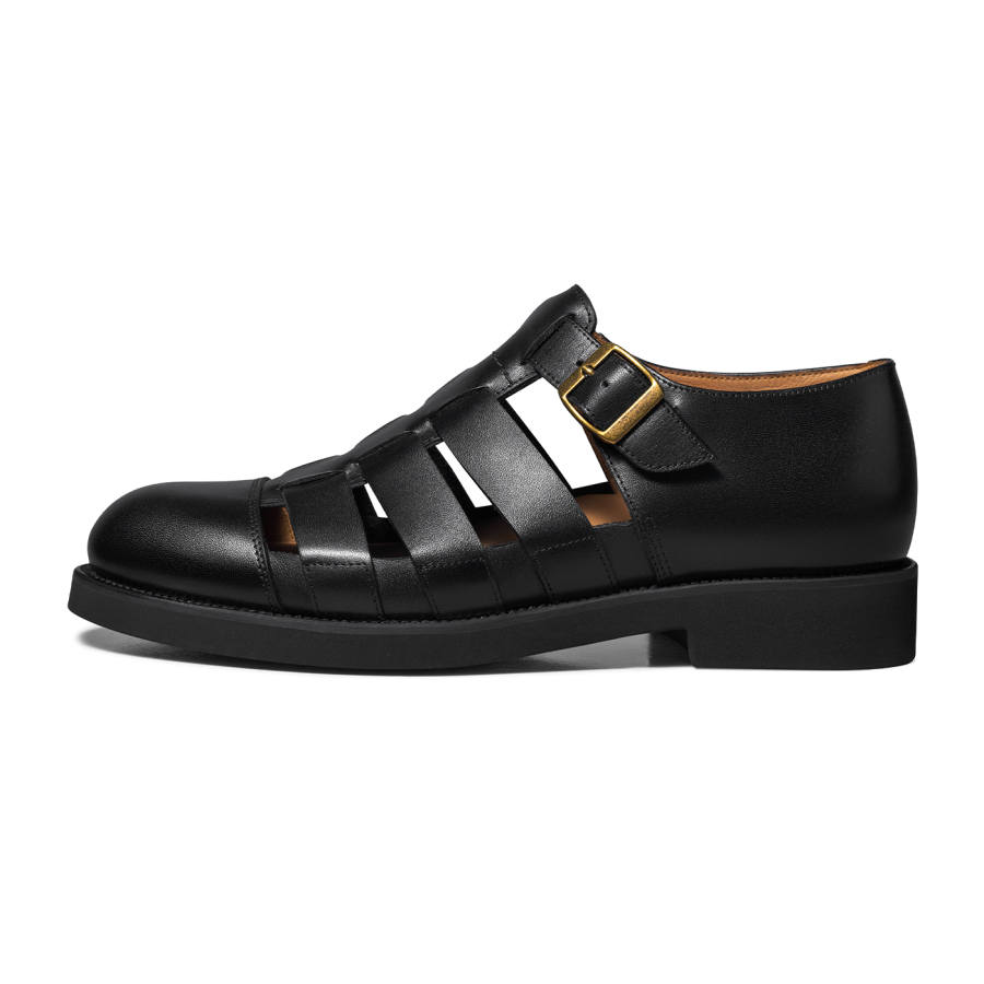 THOM WILLS Fashion Versatile Calfskin Cut Out Buckles Shoes Roman Sandals Men's