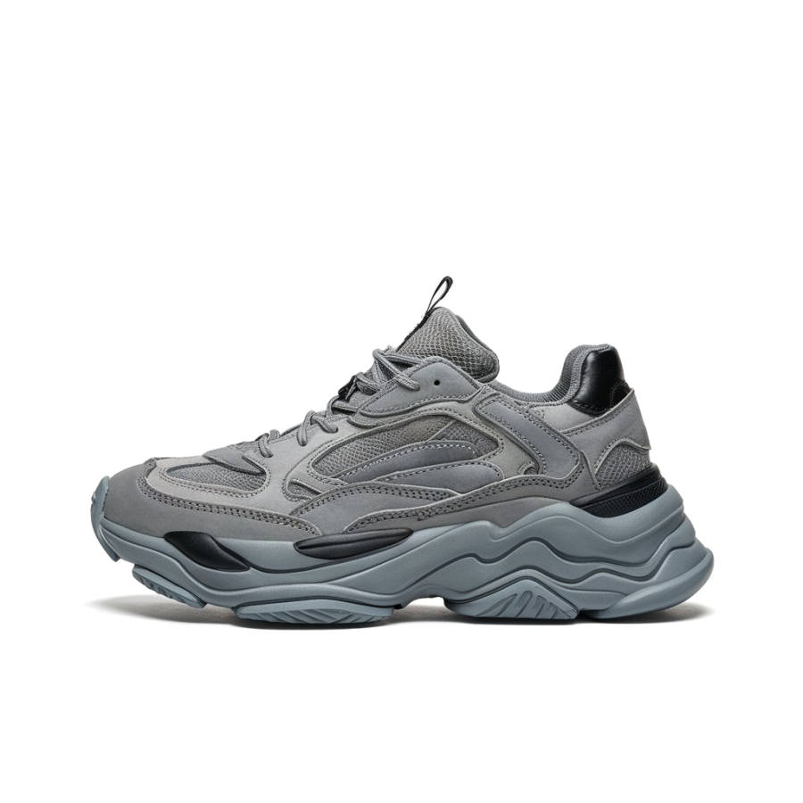 HACKBUTEER Synthetic Leather Low top Chunky Sneakers Men's Gray