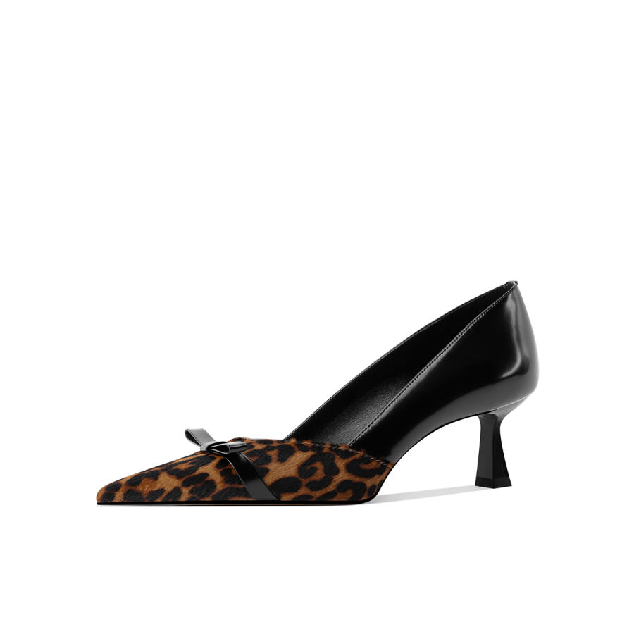 Shesrim Cow Leather Slim Heel High Heels Women's Brown Black