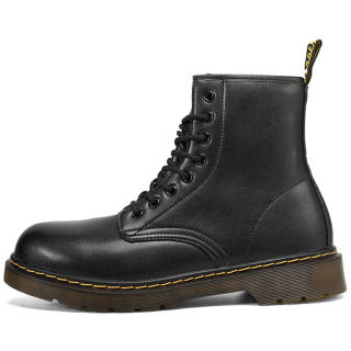 HeeDimensional Cow Split Leather Short Combat Boots Unisex Black
