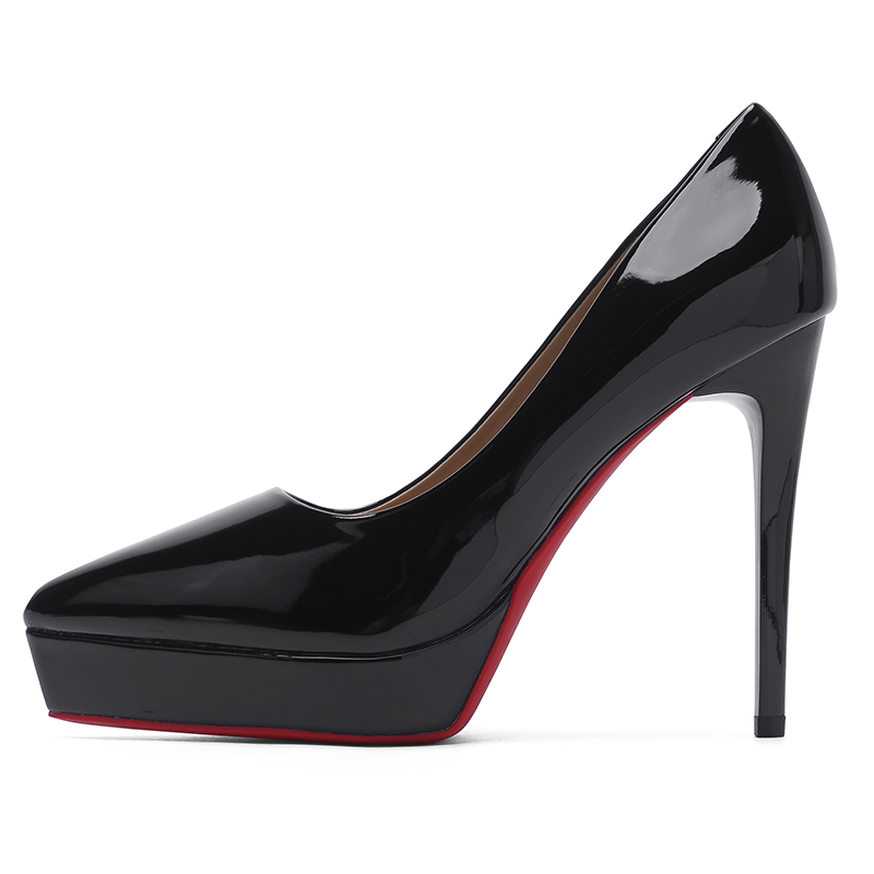 LANMOU Patent Leather Slim Heel High Heels 12cm Women's Black