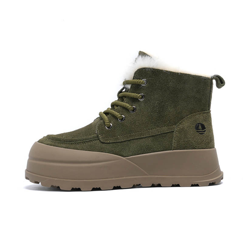 NAVIGARE Cow Suede Short Snow Boots Women's Army Green