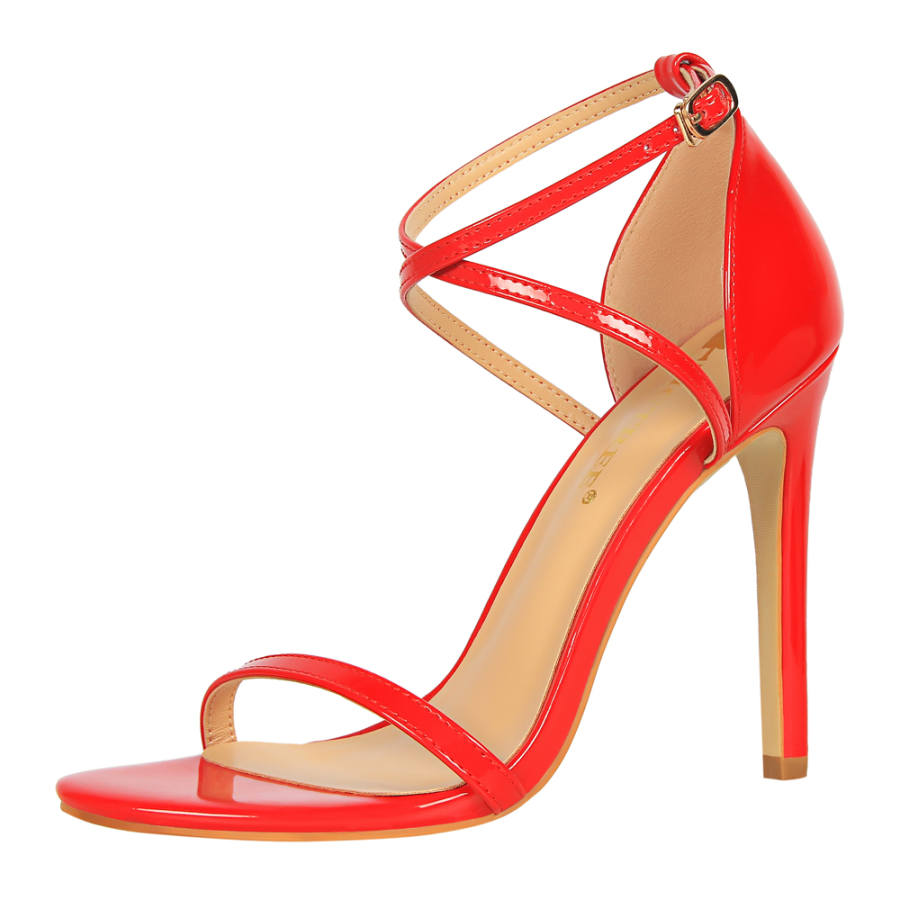 QITUMAUL Patent Leather One Strap Sandals 11cm Women's