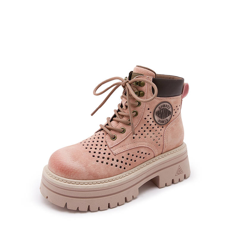 JIETEGONGYANG Top Grain Cow Leather Short Combat Boots Women's