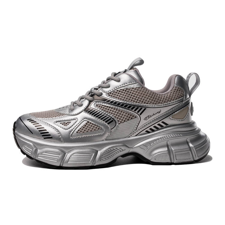 EBLIS HUNGI Mesh Low top Chunky Sneakers Women's Silver, Height Increasing