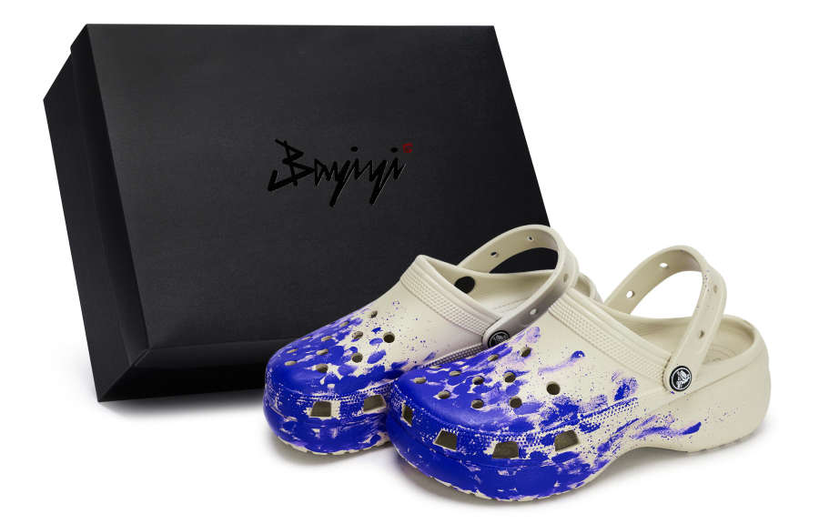 Crocs Classic Platform Clog 811 Manufacturing, Swirl Live, Special Shoe Box Clogs Women's Bone White Blue