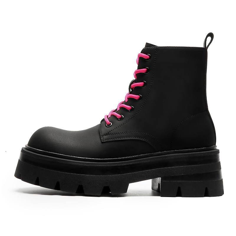 WEISHIBANGWEI WEISHIBANGWEI Microfiber Leather Short Mid Calf Combat Boots Medium Heel Men's Black